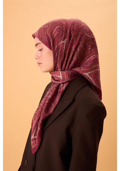 Silk Home Viskon Karışımlı Velora Eşarp Mürdüm-vizon Yeşil Gümüş Pembe Desenli Tok Duruşlu 90x90 Çok Renkli