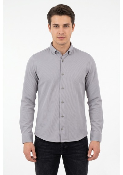 Advante Erkek Spor Slim Fit Uzun Kol Petek Dokulu Gömlek Bgl-st05483 Gri