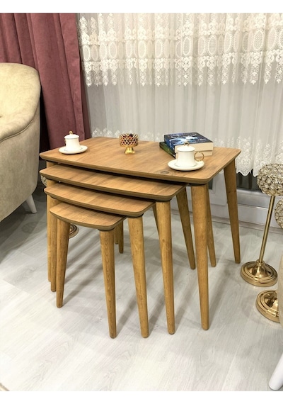 Evmob Home 4lü Dörtlü Zigon Sehpa Ahşap Mdf - Ceviz Ceviz