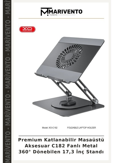 Premium Katlanabilir Masaüstü Aksesuar C182 Fanlı Metal 360 Dönebilen 17,3 İnç Standı