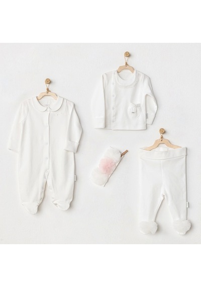Andywawa Ac24501 Petit Love Newborn Tüllü 4 Parça Set Ekru Ekru