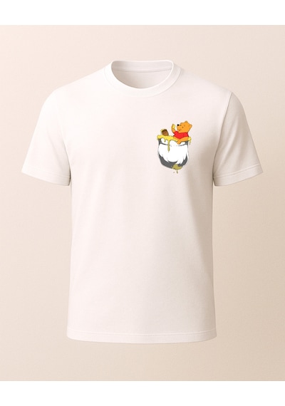 Pooh Cep Tasarımlı Baskılı T-shirt Beyaz