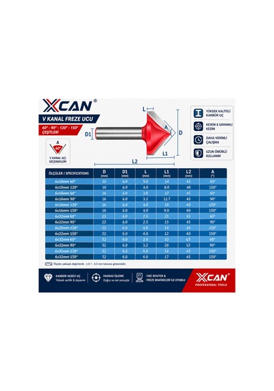 32 Mm 60 V Kanal Freze Ucu 6 Mm Sap Ahşap V Oluk Açma Frezesi
