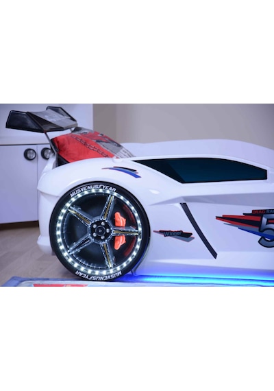 Setaymobilya Arabalı Yatak , Jaguar Ful Led, Beyaz , Setay