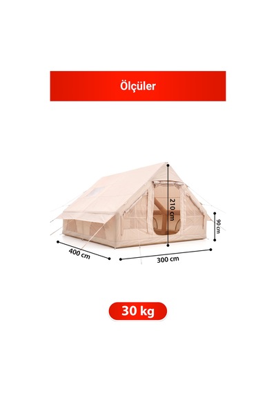 12 Kişilik 4 Mevsim Şişme Kamp Çadırı Krem