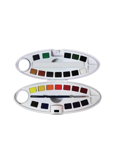 Pebeo Aquarelle Fine Yarım Tablet Suluboya Seti 24lü Plastik Oval Kutu 300102 Standart