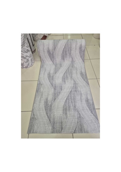 Nesrin Modern Dalga Desenli Kaymaz Jel Taban Yolluk Halı Gri