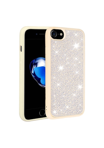 Kilifone - Apple Uyumlu iPhone 7 - Kılıf Parlak Taşlı Tasarımlı Ston Kapak - Beyaz