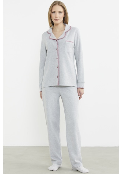 Sementa Düğmeli Gömlek Model Pijama Takım - Gri Gri