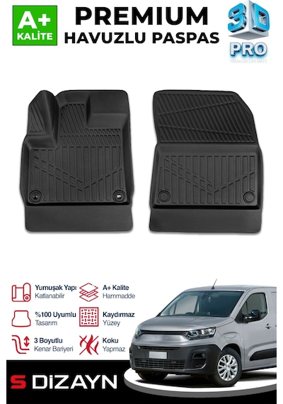 S-dizayn Fiat Doblo Panelvan 3d Pro Havuzlu Paspas Ön 2'li 2023 Üzeri A+ Kalite