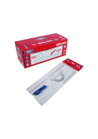 Trix T-975 Çizim Seti 30cm Cetvel, 180 Açı Ölçer, 60 Gönye, Pergel - 24'li Paket Diğer