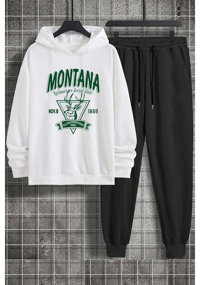 Uyguntarz Unisex Montana Baskılı Eşofman Takımı Beyaz
