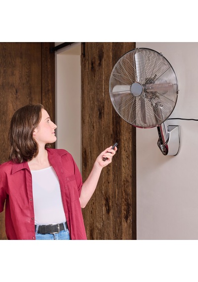 45 Cm Uzaktan Kumandalı Duvar Vantilatörü 55w Krom Metal Gövde Lcd Ekranlı 3 Kademeli Hız Ayarlı 70 Salınımlı