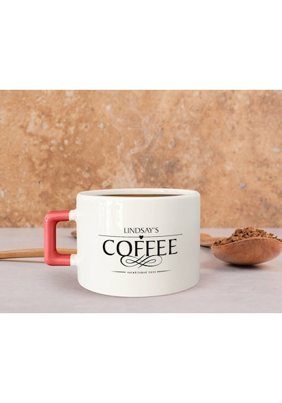 Bk Gift Kişiye Özel İsimli Tarihli Pembe Kulplu Çay & Kahve Fincanı-2, Arkadaşa Hediye, Sevgiliye Hediye