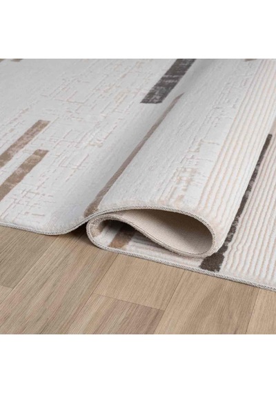 Krem Bej Kahve Yatay Blok Desenli Halı - Mk0559grl