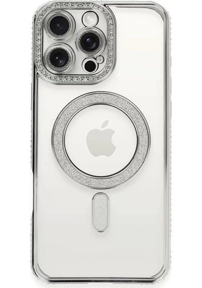 Newface Apple İphone 16 Pro Kılıf Joke Simli Magneticsafe Kılıf - Gümüş