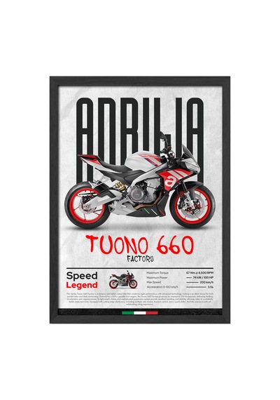 Aprilia Tuono 660 Factory Factory Siyah Ahşap Çerçeveli Poster, Dekoratif Motosiklet Duvar Tablosu