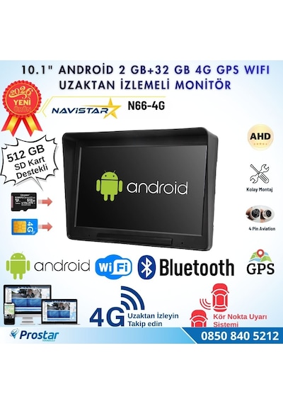 4g Uzaktan İzlemeli 4 Kanal Ahd 720p Android Wifi, Gps, Bluetooth 2 Gb + 32 Gb Ve 512 Gb Sd Kart Destekli Monitör