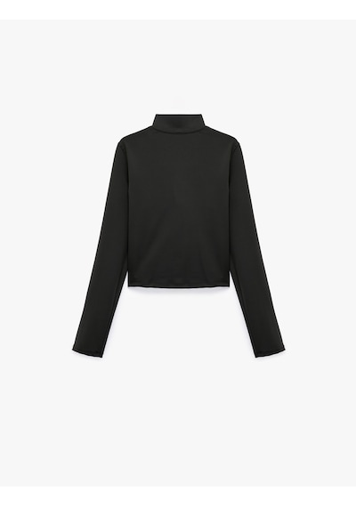 Koton Slim Fit Fermuarlı Dik Yaka Uzun Kollu Baskılı Spor Sweatshirt Siyah 7wak10111nk
