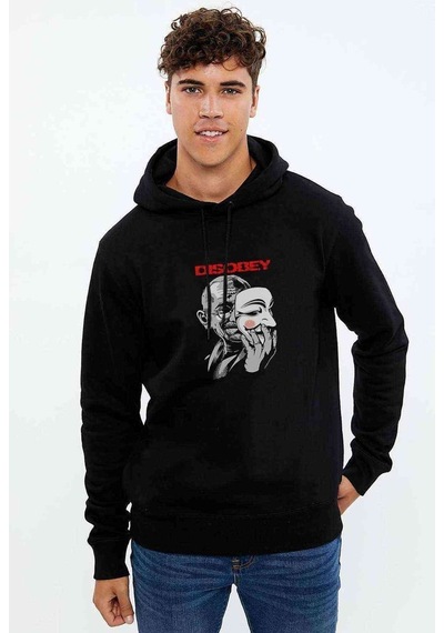 For Vendetta Dısobey Metal Baskılı Siyah Erkek Örme Sweatshirt