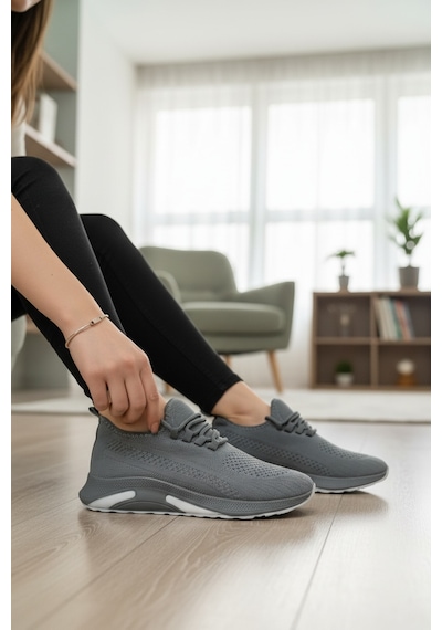Enoch Ortopedik Bağcıksız Görünümlü Örgülü Sneaker Füme