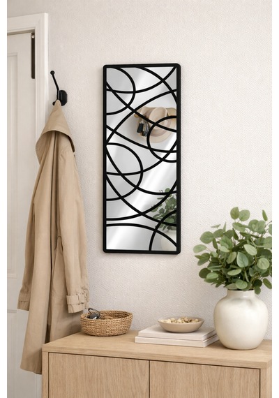 Ayna Pleksi Duvar Dekoru Siyah Keçe Detaylı Modern Minimal Aynalı Tablo Gümüş Gümüş
