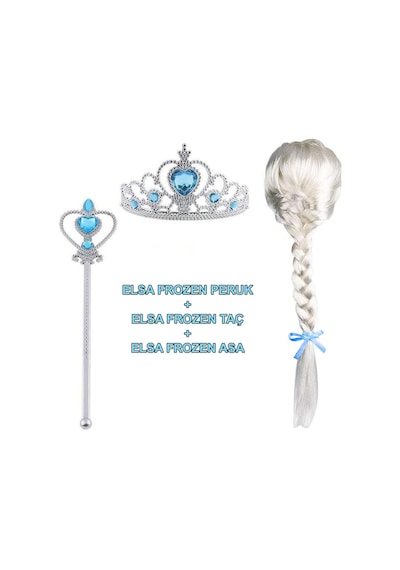 Örgülü - 563 - Karlar Ülkesi Frozen Elsa Peruğu Tacı Ve Sopası - Dpmıx-hb - Çocuk Boy