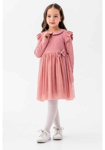 Miniğimin Cicileri Bebe Yaka Müslin Elbise Kız Çocuk - Pembe Pembe
