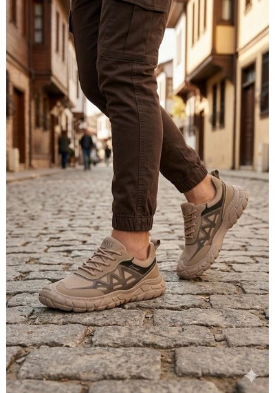 Pepita E097 Rahat Özel Tasarım Günlük Sneaker Erkek Spor Ayakkabı Kum