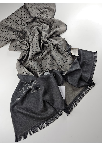 Miorel Scarfs İnce Kumaş G Desen Pamuklu Şal Yün İpek Şal 4 Mevsim Çift Taraflı Füme