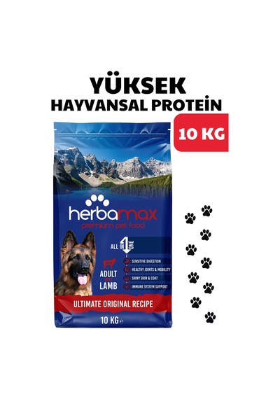 Herbamax Kuzu Etli ve Pirinçli Yetişkin Köpek Maması 10 KG