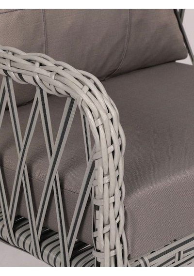 Dora Garden Home Zen 3+1+1 Açık Gri Rattan Bahçe Takımı Masalı Siyah Çizgili