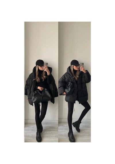 La Querta Puffer Yarasa Şişme Oversize Mont Siyah Siyah