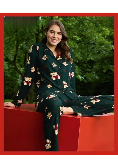 Pijamoni Kadın Süet Önden Düğmeli Likralı Pijama Takımı 9 - 1 Adet 001