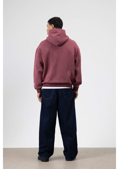 Vamos Oversize Nakış Baskılıkapüşonlu Sweatshirt Bordo