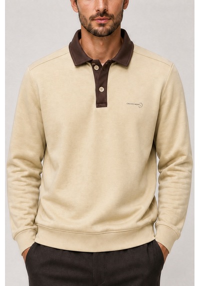 Redline Snap Erkek Regular Fit Düğmeli Kışlık Sweatshirt Bej