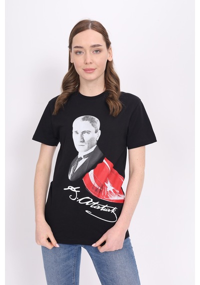 Toontoy Unisex Atatürk Baskılı Tişört 23093 Siyah