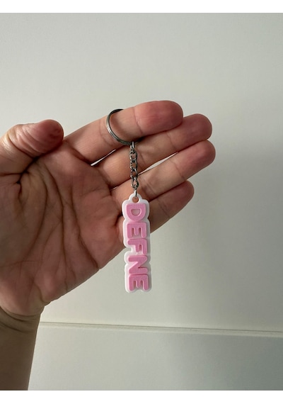 Kişiye Özel İsimli Suluk Anahtarlığı / 3d Baskı Açık Pembe