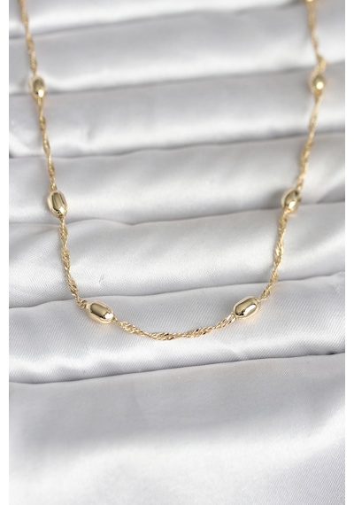 CM 14k Gold Renk Burgu Zincirli Damla Topçuk Model 45 CM Kad Tdrtr