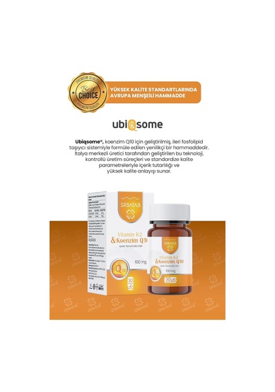 Koenzim Q10 Ve Vitamin K2 Kombinasyonu - 100 Mg Coq10 + 100 Mcg Mk-7 Menakinon, Bitkisel Vegan Kapsül, Helal Sertifikal