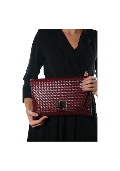 Maorı Bordo Örgü Kadın Clutch Çanta