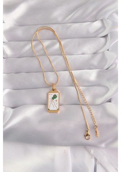 316l Çelik Gold Renk Beyaz Mineli Tarot Kolye