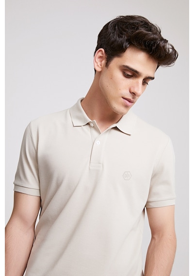 D's Damat Ds Damat Regular Fit Taş Pike Dokulu %100 Pamuk Kıvrılmaz Polo Yaka Nakışlı T-shirt 4HC14ORT51000 Taş