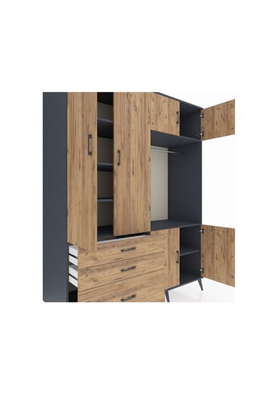 Kronos Gardrop 7 Raflı 3 Çekmeceli Tek Askılı 176x59x221 Antrasit-çam Çam Kronos Gardrop 7 Raflı 3 Çekmeceli Tek Askılı 176x59x221 Antrasit-çam Çam