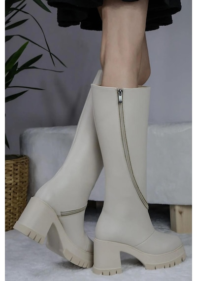 Preshley Kadın Carina Krem Cilt Döner Fermuarlı 8 Cm Platform Topuklu Diz Altı Çizme Krem Cilt Krem Preshley Kadın Carina Krem Cilt Döner Fermuarlı 8 Cm Platform Topuklu Diz Altı Çizme Krem Cilt Krem