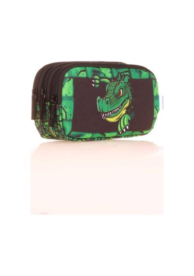 Kaukko Kids 3 Bölmeli Kalem Çantası Square Crocodile Yeşil L8165