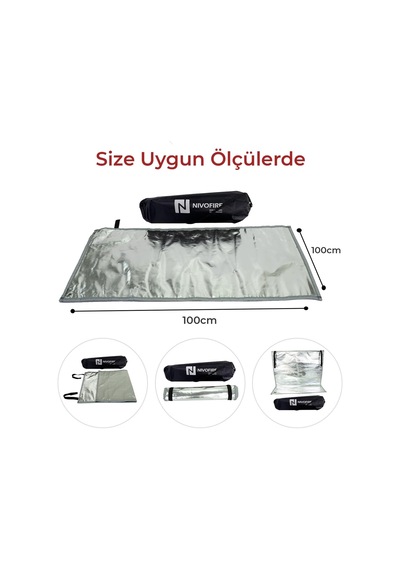 Çadır Soba Altı Yanmaz Kumaş Çok Amaçlı 3 Katlı Kamp Matı 100x100cm Gri