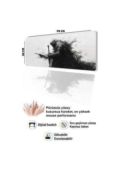Sonictouch Klavye Mousepad 32x70cm Dikişsiz Pürüzsüz Sıvı Geçirmez Kaymaz Taban Kara Muhafız