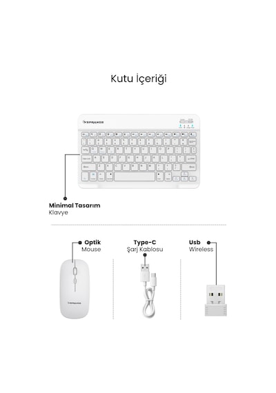 Tablet Ve Telefonlar İçin Bluetooth - Wireless Klavye Ve Mouse Set - Beyaz Diğer