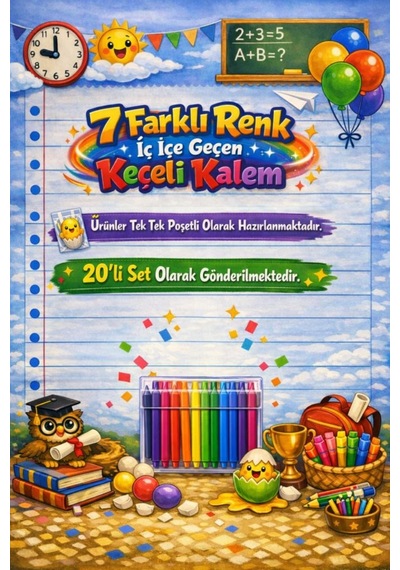 Karne Hediyesi 20 Set Renkli Keçeli Kalem Ve Tebrik Kartı